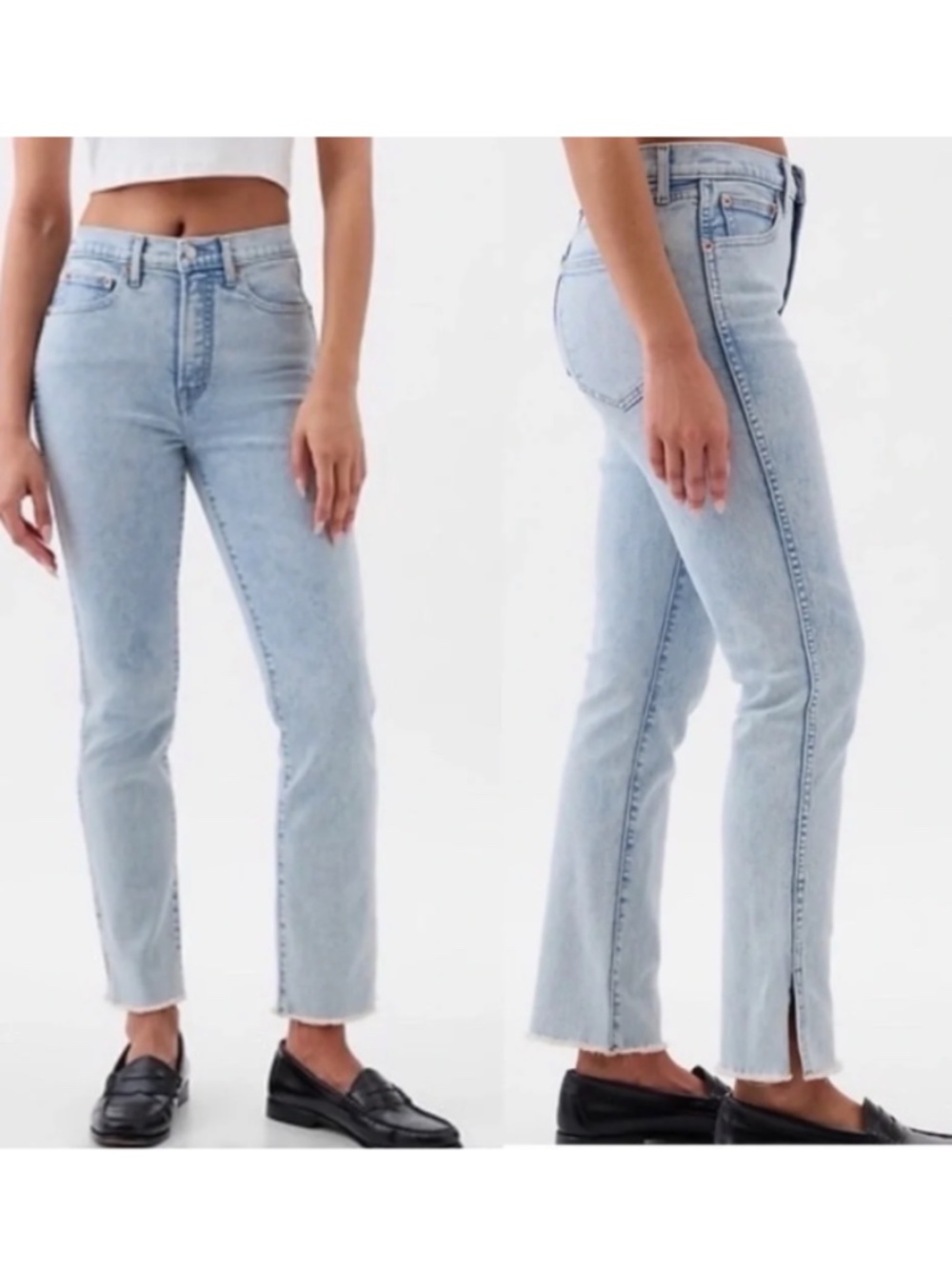 GAP High Rise Vintage Slim Blue Acid Raw Split Hem